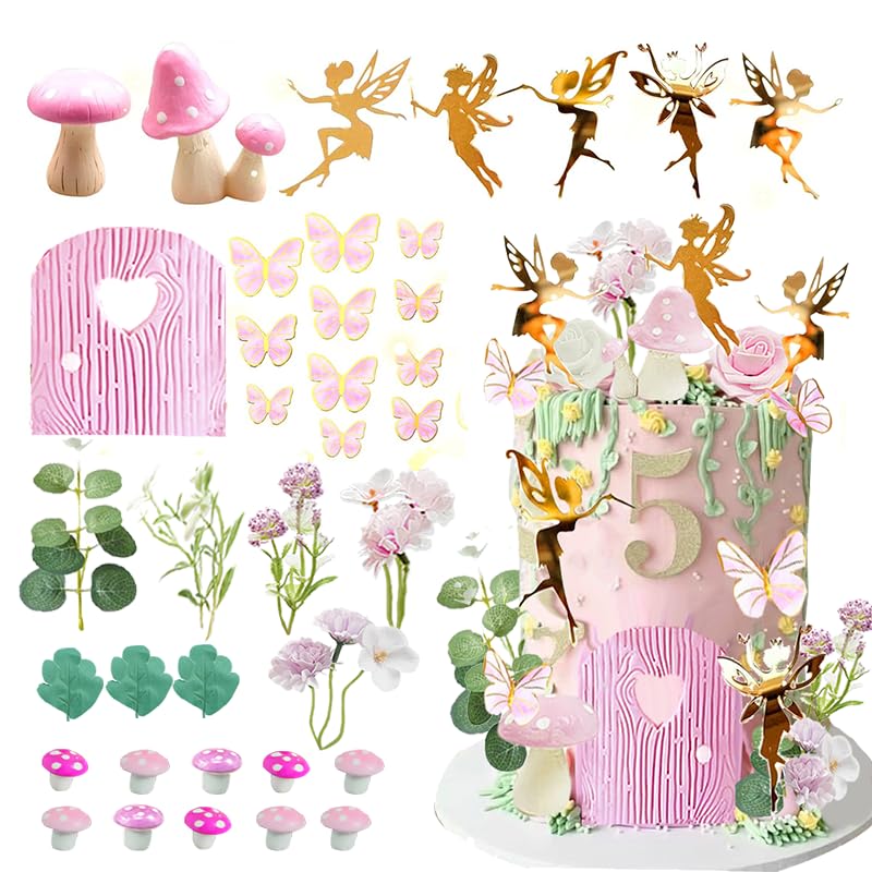 Photo 1 of Fairy Cake Topper Fairy Garden Theme Cake Decor Pink Fairy Door for Birthday Baby Shower