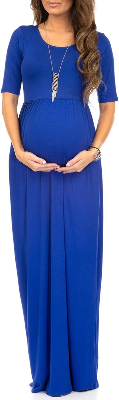 Women's Short Sleeve Ruched Maternity Dress With Pockets