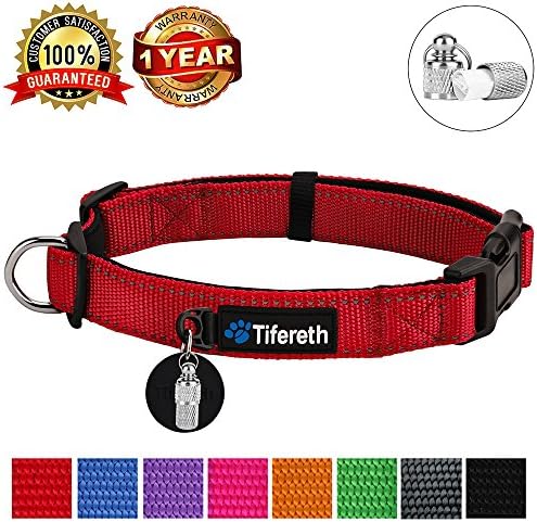Dog Collars Nylon Buckle Dog Collar Comfortable Dog Collar Padded and Light Weight 8 Colors Small Medium Large Sizes (Free Pet ID Tag)
