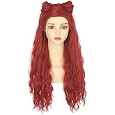 karlery Women Adult Long Red Curly Wig with Buns Halloween Cosplay Party Costume Wig