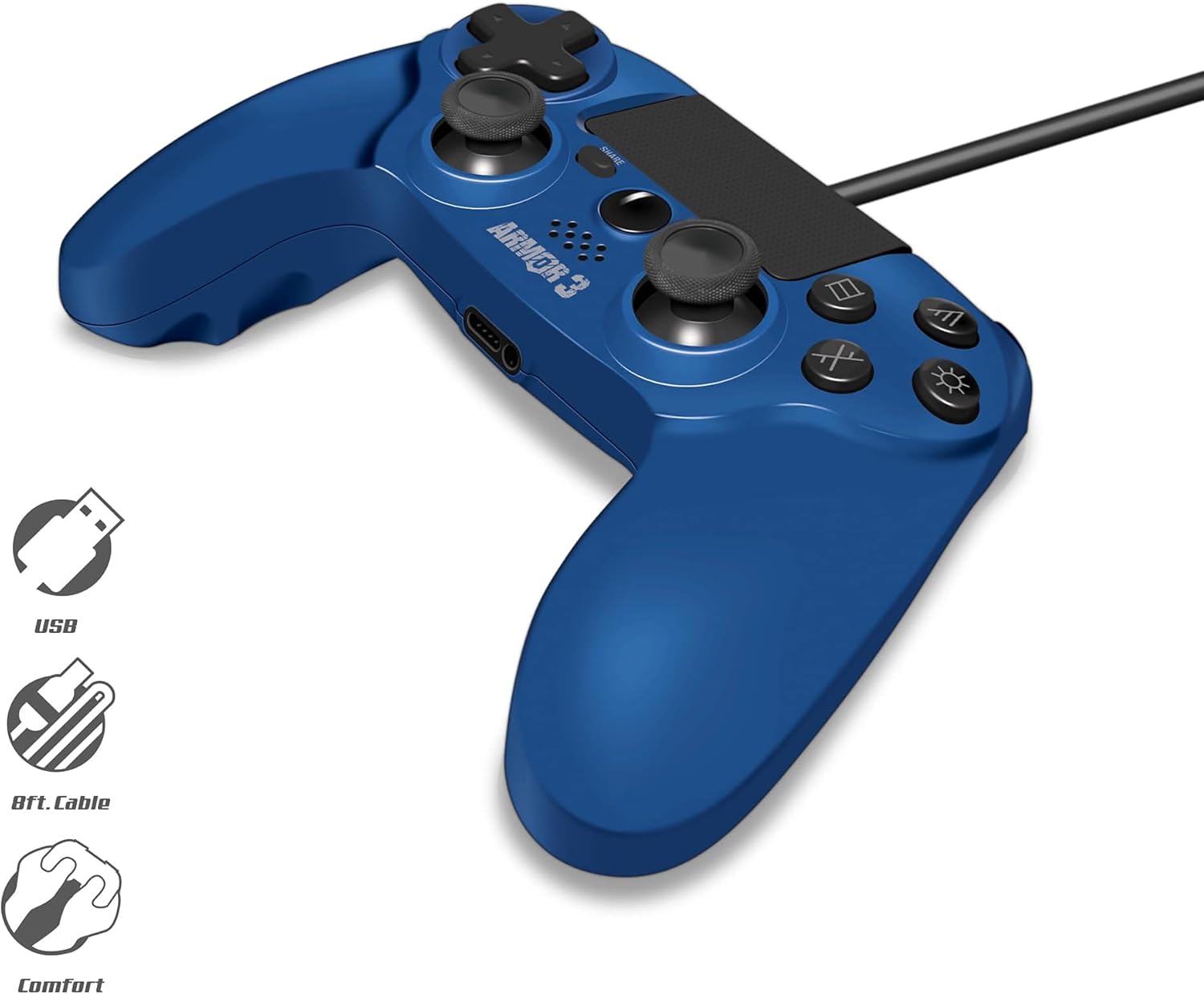 Amazon Armor3 有線ゲームコントローラ Ps4 Pc Mac 対応 カラー Blue Usb接続 コントローラー ハンドル ジョイスティック