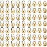 Beebeecraft 1 Box 80Pcs Gold Bead Tips Knot Covers 18K Gold Plated Brass 5.5mm Open Bead Tips Clamshell Fold-Over Covers for Jewelry Making DIY