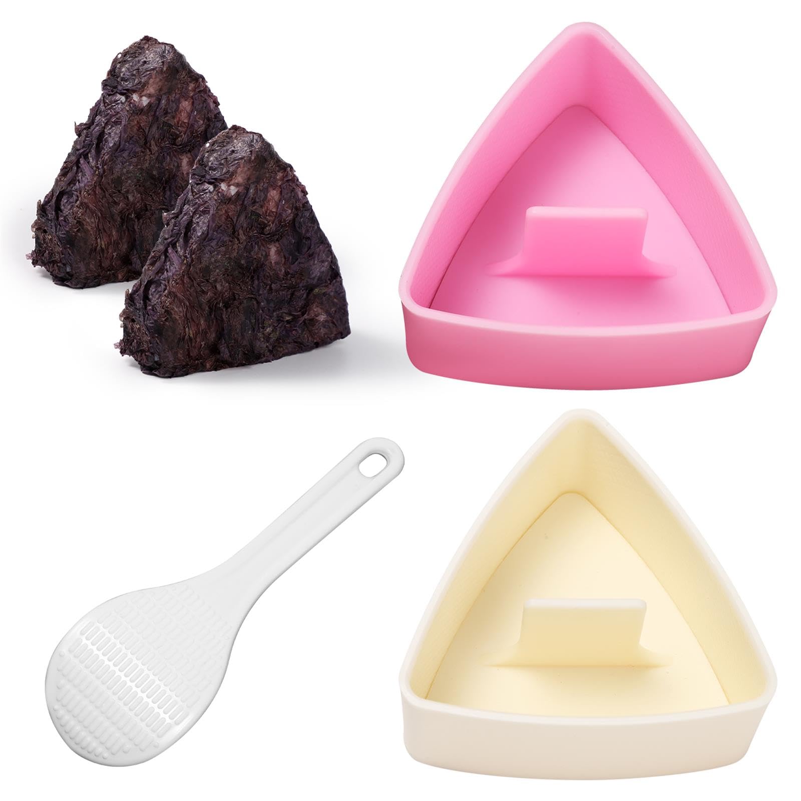 2pcs Onigiri Mold Triangle, 3.35x1.57in Rice Ball Mould Japanese Sushi Maker Press Mold Set Non Stick Musubi Making Kit with Rice Spoon for Boxed Meal Children Bento