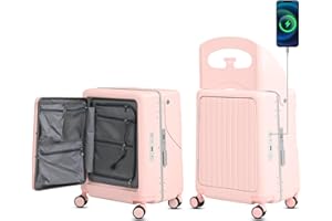 smilesun 20" Carry On Luggage with Seat For Kids & Adults，Hardside Ride On Suitcase Front Opening with 360°Spinner and TSA Lock For Travel (Pink with Front Open, 20")