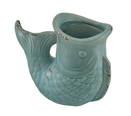 Zeckos Blue Crackle Finish Ceramic Koi Fish Vase Amazon Co Uk