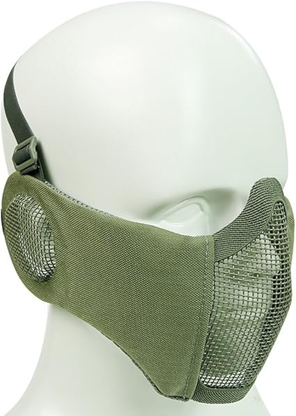 Amazon Com Airsoft Half Face Mask Steel Mesh With Ear Protection Military Tactical Lower Face Protective Mask For Wargame Halloween 5 Color Sports Outdoors