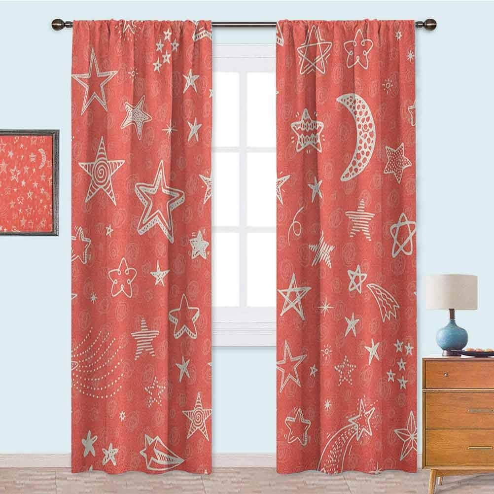 YUAZHOQI Bedroom Curtains Moon and Stars Theme Pattern Starry Night