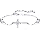 AmorAime 925 Sterling Silver Cross Bracelet for Women Christian Faith Bracelet 14K Gold Plated Bracelets Believe CZ Adjustable for Easter or Holiday