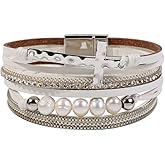 Vercret Leather Wrap Bracelet for Women - Multi-Layer Bracelets with Magnetic Clasp Bangle Cuff Stacked Bracelet for lady and Mother