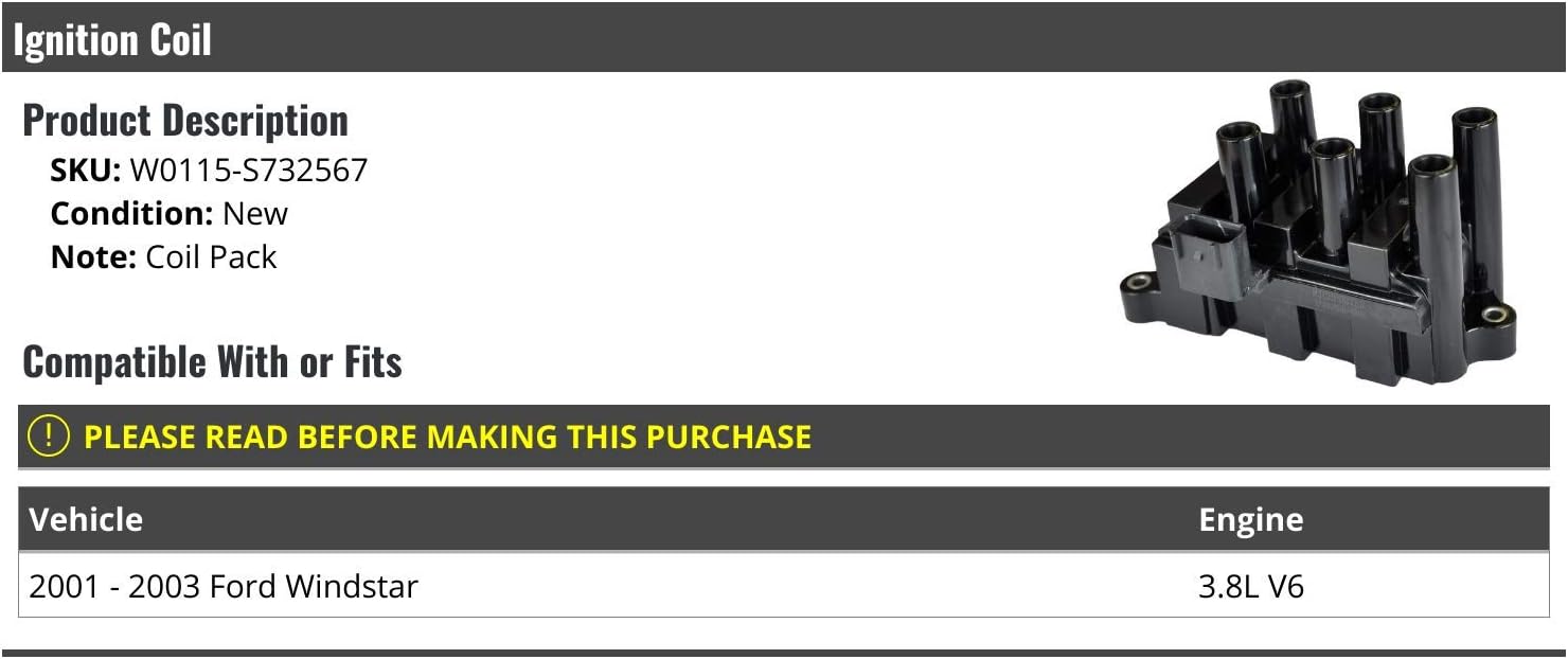 Amazon Com Ignition Coil Pack Compatible With 2001 2003 Ford Windstar 3 8l V6 Automotive