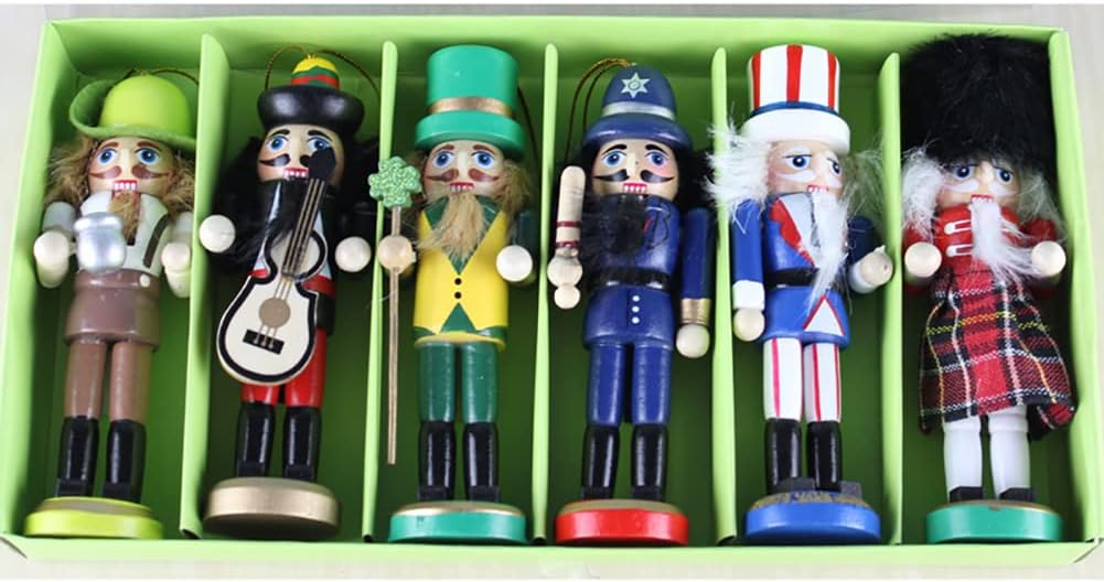 Nutcrackers - BlueSpace Christmas Nutcracker Ornaments Set Wooden Nutcrackers Hanging Decorations for Christmas Tree Figures Puppet Gifts(5'',Set of 6pcs,Green)