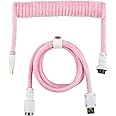 EPOMAKER FurMix Custom Coiled Keyboard Cable, 1.5m USB-C to USB-A Double-Sleeved Cable for Mechanical Keyboard, with Detachable 5-Pin Metal Aviator Connector for Gaming Keyboard (Pink)