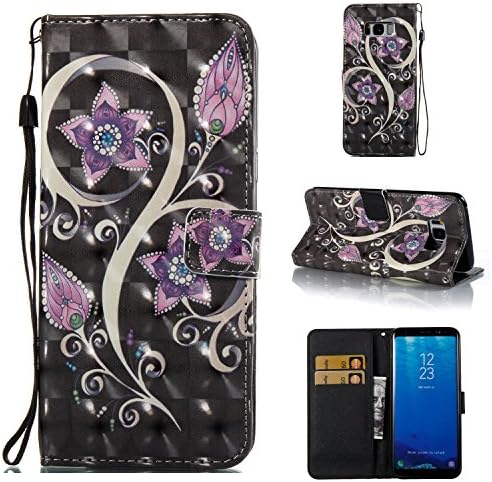 StarOwl Case for Galaxy S8 Plus Flip Folio Wallet Case with Card Slots Kickstand Magnetic Closure Synthetic Leather Case for Galaxy S8 Plus - Flower-2