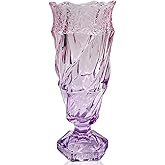 Eastern Rock Glass Flower vase 2.4lb 9.5inch,Bohemian Style, for Centerpieces,Wedding,Home Decor Glass Vase (Purple Pink)
