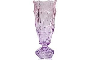 Eastern Rock Glass Flower vase 2.4lb 8.5inch,Bohemian Style, for Centerpieces,Wedding,Home Decor Glass Vase (Purple Pink)