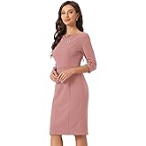 Allegra K Work Dress for Women 3/4 Sleeve Boat Neck Back Slit Business Bodycon Elegant Sheath Dresses