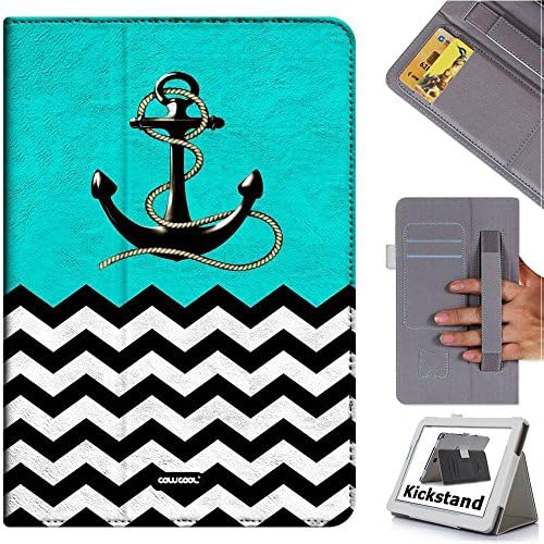 Cowcool(R) Lenovo tab2 A10-70F Folio Non Slip Elastic Hand Strap Dermis Cowhide Leather Card Slot Kickstand Closure Holster Case, Light Blue Chevron Anchor (MD8)