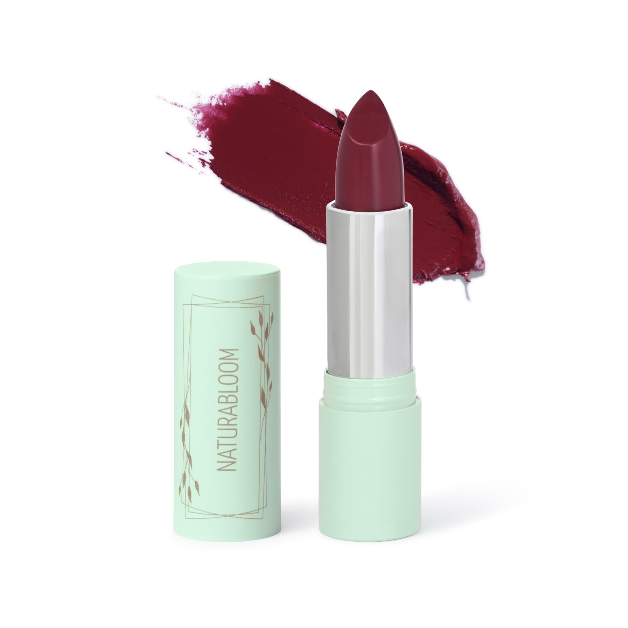 NATURABLOOM Hydrating Lipstick Long Lasting (Plum) - 90% Natural, Vegan Plum Lipstick, Highly-Pigmented, Moisturising, With Natural Oils, Vitamin E and D, Cream Finish Lip Color