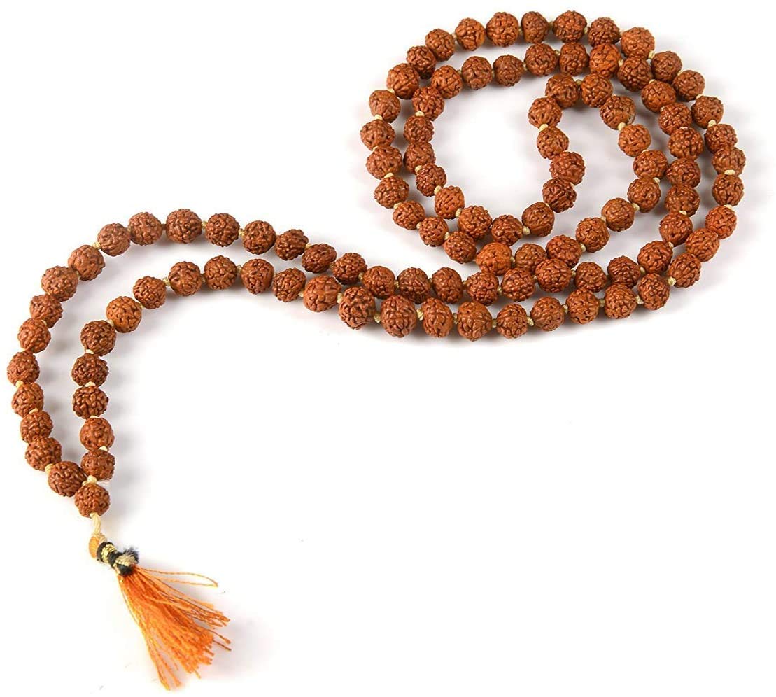 JX2 Rudraksha Mala 108 Beads Necklace, Natural Himalaya Rudraksha Seed Prayer Beads Wrist Mala Wrap Bracelet, 9 mm