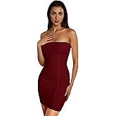 Zeflows Womens Sexy Strapless Solid Bodycon Tube Mini Dresses Stretchy Ruched Slim-line Club Dresses for Night Out