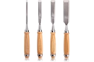 Dicunoy 4 PCS Wood Chisel, Chizzle Tools Set With Beech Handles, Chrome Vanadium Steel Chisels for Woodworking, Carpentry, Woodworker (1/4", 1/2", 3/4",1")