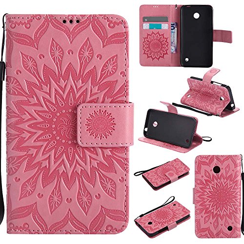 Lumia 635 Case, Dfly Premium Soft PU Leather Embossed Mandala Design Stand Function Card Slot Holder Slim Flip Wallet Cover for Nokia Lumia 635 / 630, Pink