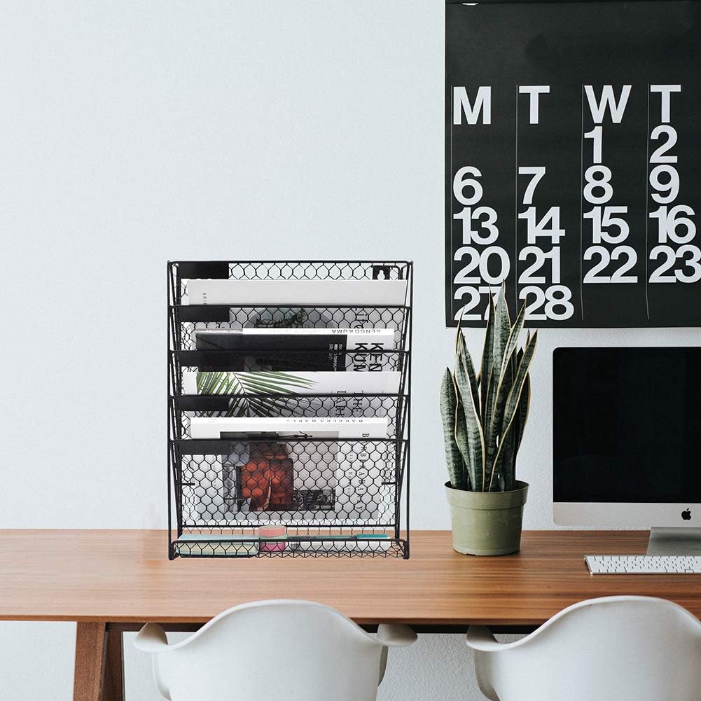 EASEPRES Wall File Holder Metal Chicken Wire Wall Mount Document Organizer, 6 Tier, Black : Office Products