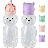 Upgraded 2 Pack Honey Bear Straw Cups for Baby, Toddler - Flip Top, Spill-Proof & Anti-pullout & Pop-up Straw Design - 8 OZ Squeezable Transition Sippy Cup for Speech & Feeding Training, Purple&Pink