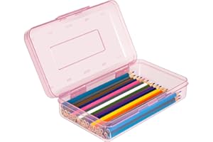 DANRONG Pencil Box, Large Capacity Pencil Case, Plastic Pencil Boxs for Kids Girls Boys Adults, Hard Crayon Box Storage with Snap-Tight Lid for School Office Supplies Pink PB38