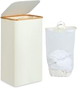 efluky 100L Laundry Basket with Lid Bamboo Handles Beige XL
