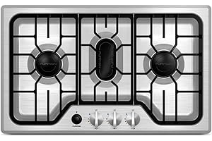 Furrion 7500BTU RV Chef Collection Gas Cooktop with 3x Gas Burners; Pulse Ignition and Cast Iron Grate (Stainless Steel) - FGH4ZSA-SS