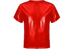 Kaerm Kids Boys Girls Shiny Metallic Hip Hop Dance T-Shirt Short Sleeve Round Neck Modern Jazz Party Performance Tops