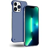 GRECAZO Slim Borderless for iPhone 13 Pro Max Phone Case 6.7"(2021) Ultra-Thin Lightweight Frameless Matte Hard PC Cover Case with Pull Ring Shockproof Non Slip Rope,Suppor Wireless Charging-Blue
