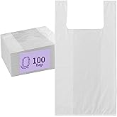 Purple Q Crafts 100 Pack, White Extra Large Tshirt Plastic Shopping Bags with Handles, 17 x 8 x 29 inches