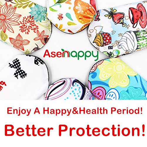 Asenappy Reusable Menstrual Pads Cloth Pads Menstrual - Charcoal Bamboo Sanitary Pads Panty Liners 6 PCS Small Random Prints - Thumbnail 3