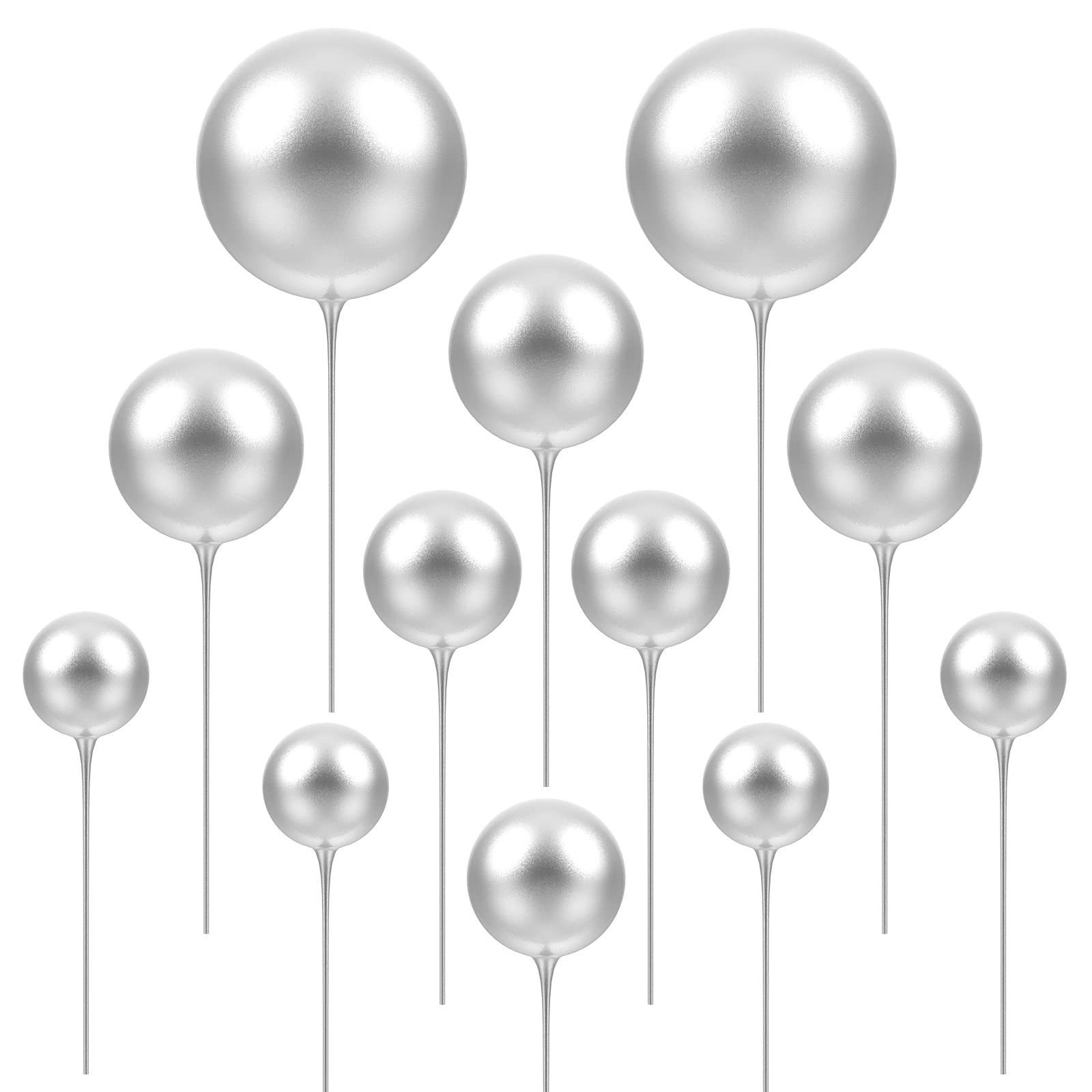 NUOBESTY 12Pcs Silver Ball Cake Toppers - Foam Sphere Cake Decorations for Birthday, Party, Cupcakes, Ice Cream, and More