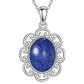 URONE Lapis Lazuli Necklace 925 Sterling Silver Blue Gemstone Pendant Jewelry Gifts for Women