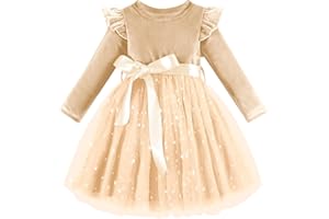 Dalukit Toddler Baby Girl Christmas Dress for Girls Long Sleeve Dress Girls Velvet Dress Girls Tutu Winter Party Dress