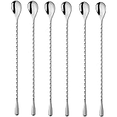 6 Pcs 12 Inch Bar Mixing Spoon Cocktail Spoon Stainless Steel Bar Long Spoon With Spiral Pattern