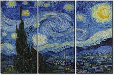 Canvas Wall Art 3 Piezas Pinturas En Panel Pintura Noche Estrellada