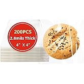 DTmasao 4x4 Inches 200 PCS Cookie Bags for Gift Giving,Self Sealing Cellophane Clear Resealable Cellophane Bags Self Adhesive Individual Cookie for Packaging 200Pieces 4"x4"