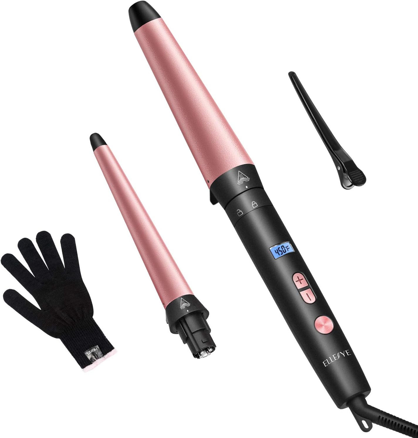 ATMOKO 2 in 1 Curling Wand,Interchangeable Hair Curler Wand Pearl Ceramic barrel with Digital Controls+22 Heat Settings，60min Auto Off Hair Wand Curling Iron for Beach Waves (1-1.5inch)