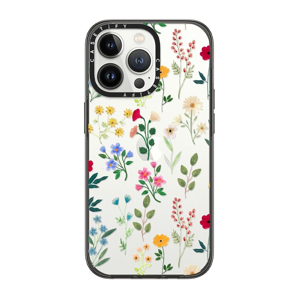 CASETiFY Compact iPhone 13 Pro Case [2X Military Grade Drop Tested / 4ft Drop Protection] - Spring Botanicals 2 - Clear Black — image 1