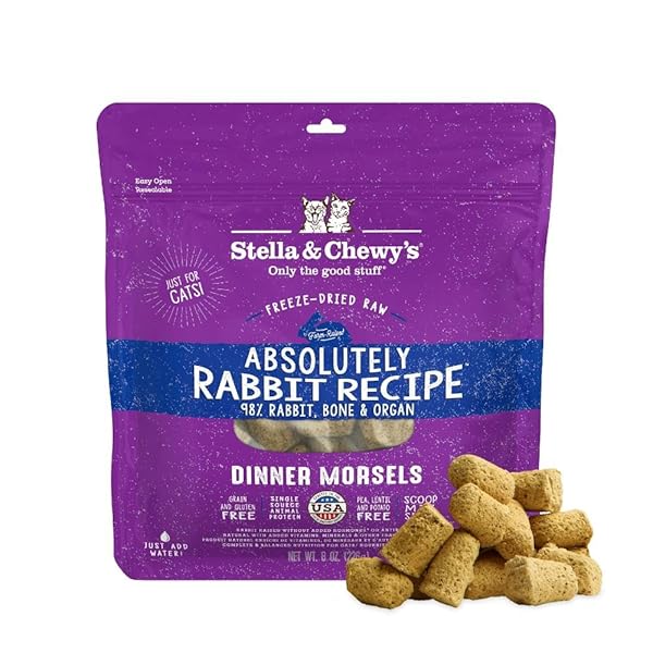 STELLA & CHEWY’S FREEZE-DRIED RAW CAT DINNER MORSELS – PREMIUM RABBIT RECIPE WITH 98% RESPONSIBLY-SOURCED MEAT & ORGANS – NATURAL GRAIN-FREE CAT & KITTEN FOOD – MADE IN USA – 8 OZ