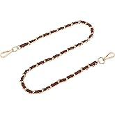 uxcell Purse Chain Strap, 32 Inch Leather Iron Flat Chain Handbag Chains Purse Straps with Buckles for Shoulder and Cross Body Bags (Dark Brown Strap + Gold Chain)