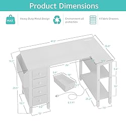 Lufeiya White L Shaped Computer Desk with Drawers