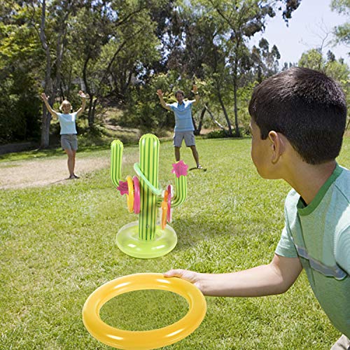 G.C 16 Pcs Inflatable Cactus Ring Toss Game Toys Sets for Kids Cactus Float Pool Toys for Luau Beach Party Supplies Outdoor Indoor Summer Games for Kids Adults Family