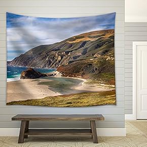 Beautiful Seascape with Mountains - Fabric Wall Tapestry Home Decor - 51x60 inches
