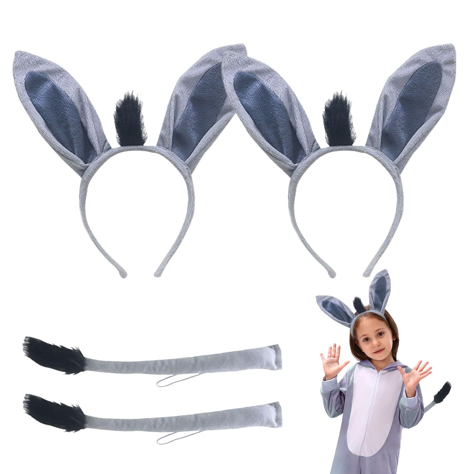 XNIVUIS Animal Costume Set Animal Costume Headband with Ears Tail, Animal Dress Up Set Carnival Party Halloween Costume for Girls (grey, One Size