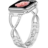 Sixmoat Metal Bands Compatible with Apple Watch Band for Women 38mm 40mm 41mm 42mm 44mm 45mm 46mm 49mm, Bling Dressy X-Shape Bracelet for iWatch Ultra SE Series 11 10 9 8 7 6 5 4 3 (Silver)